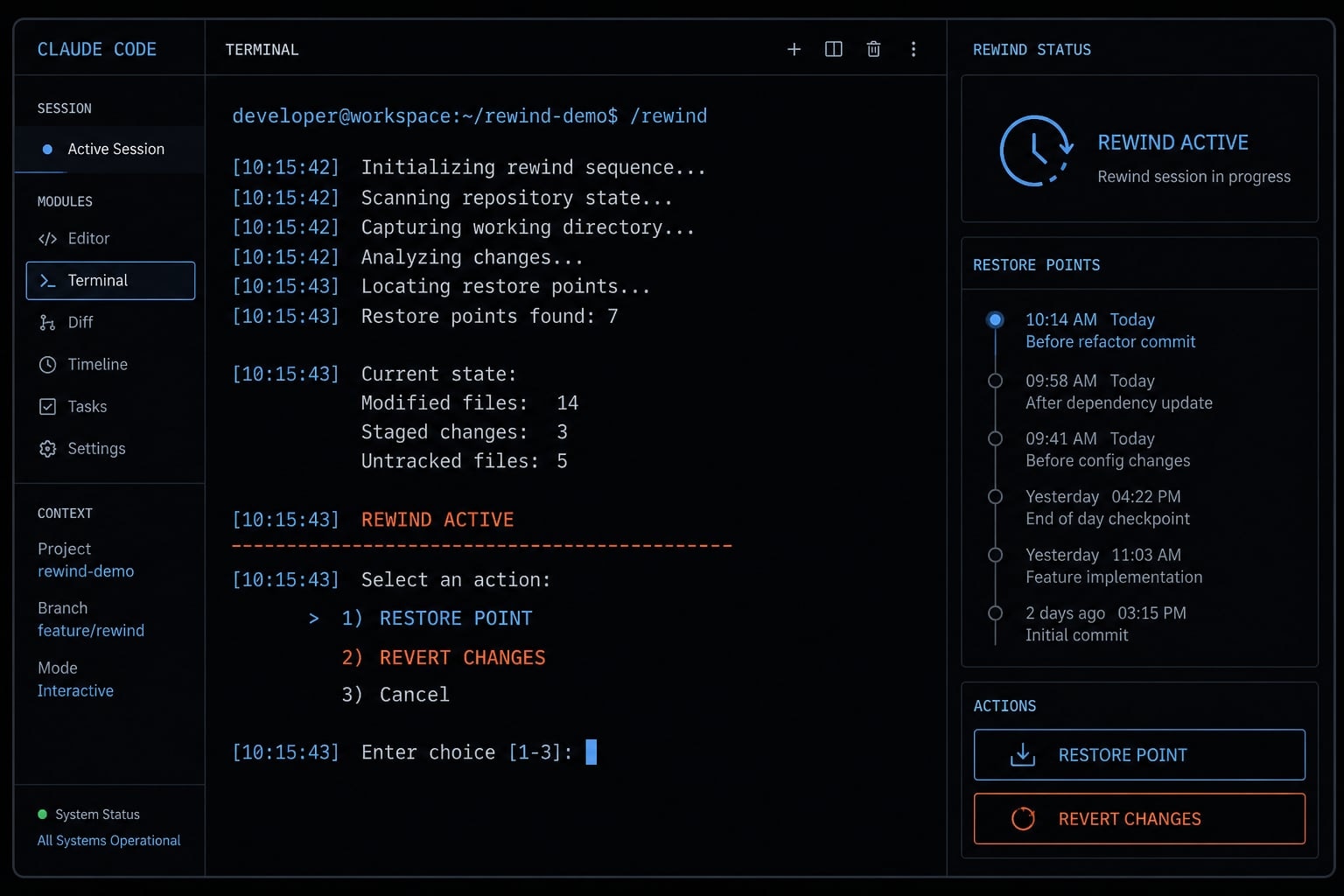 Claude Code revert: How to undo changes with /rewind